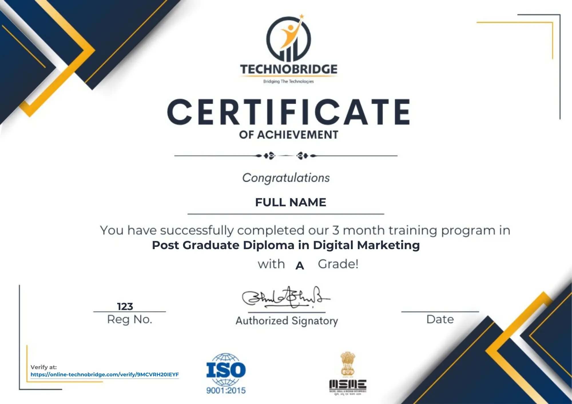 TechnoBridge Certificate